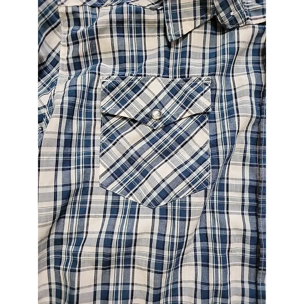 Levis‎ Pearl Snap Western Men's Shirt  XXL 2XL Blue Plaid Long Sleeve White Tab